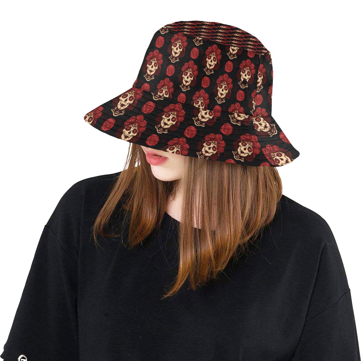 Day of the Dead Skull Girl Pattern Unisex Bucket Hat