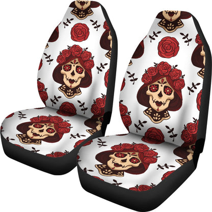 Day of the Dead Skull Girl Pattern Universal Fit Car Seat Covers