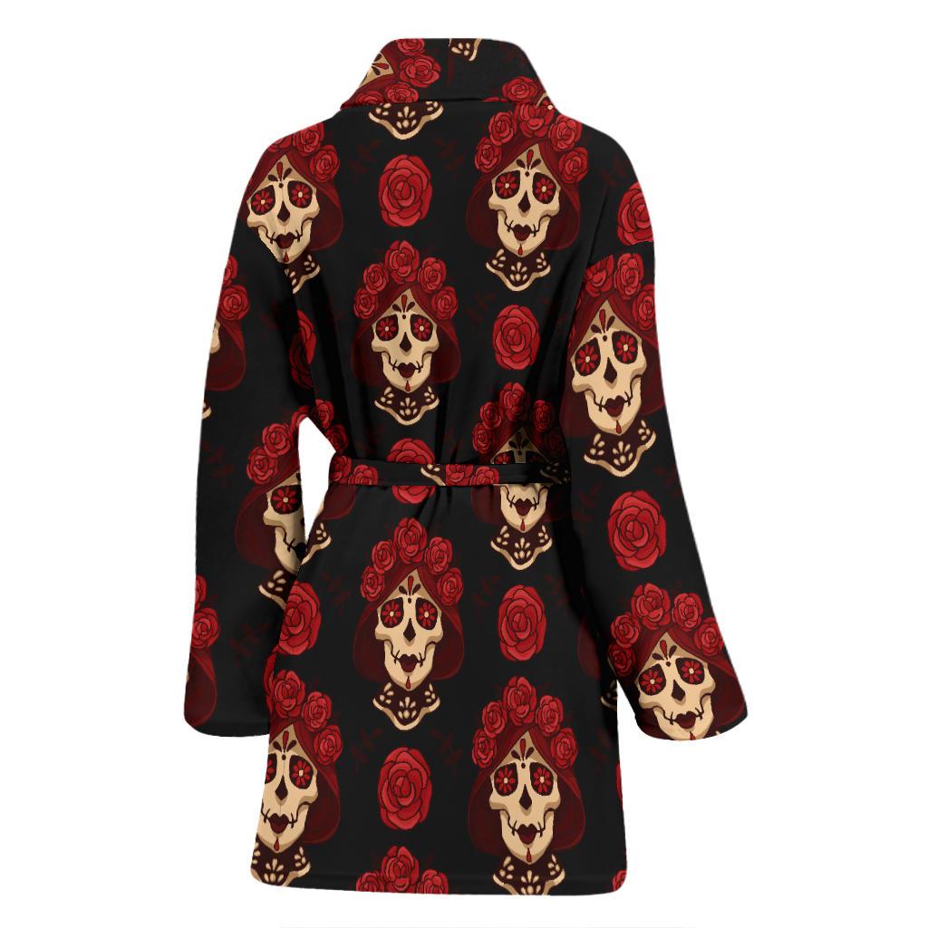 Day of the Dead Skull Girl Pattern Women Bath Robe-JTAMIGO.COM