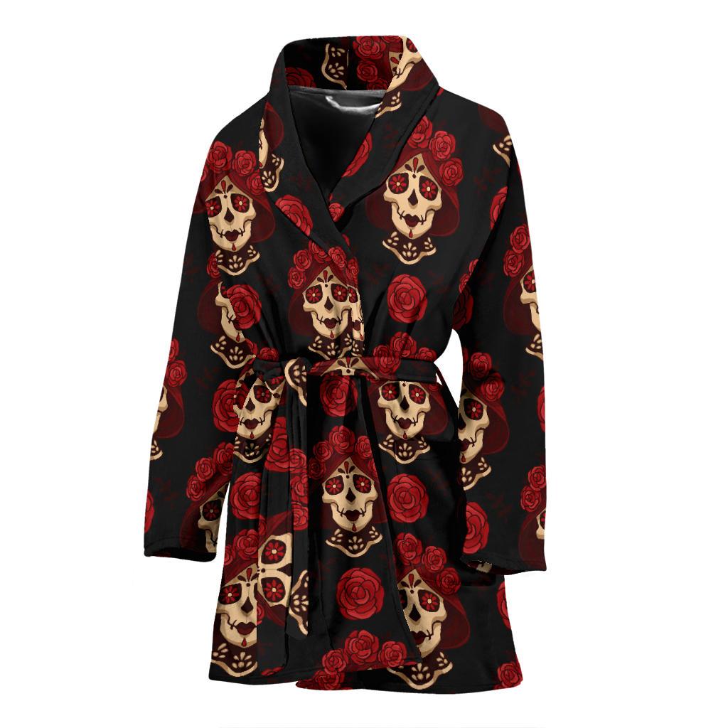 Day of the Dead Skull Girl Pattern Women Bath Robe-JTAMIGO.COM