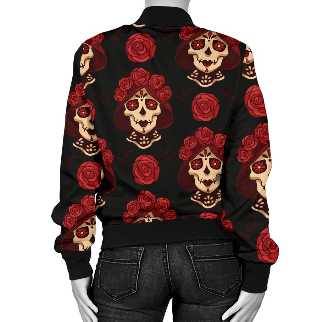 Day of The Dead Skull Girl Pattern Women Casual Bomber Jacket