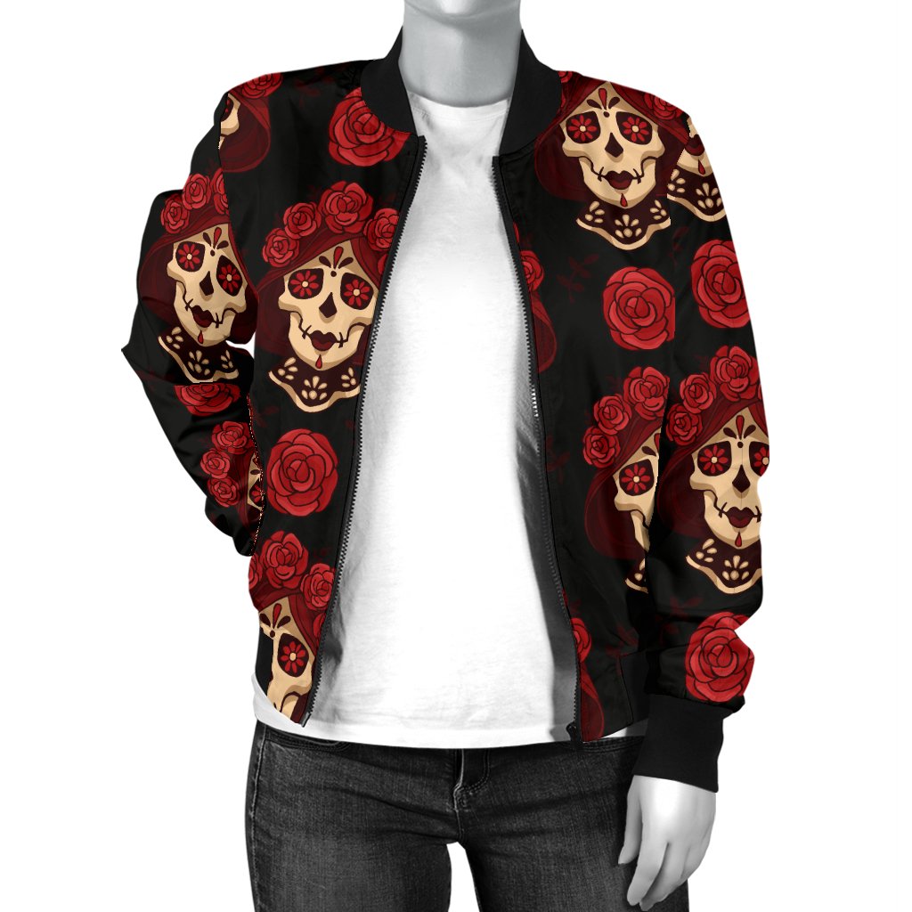 Day of The Dead Skull Girl Pattern Women Casual Bomber Jacket