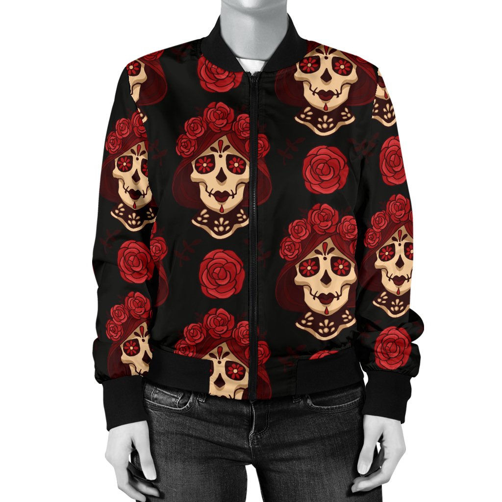 Day of The Dead Skull Girl Pattern Women Casual Bomber Jacket
