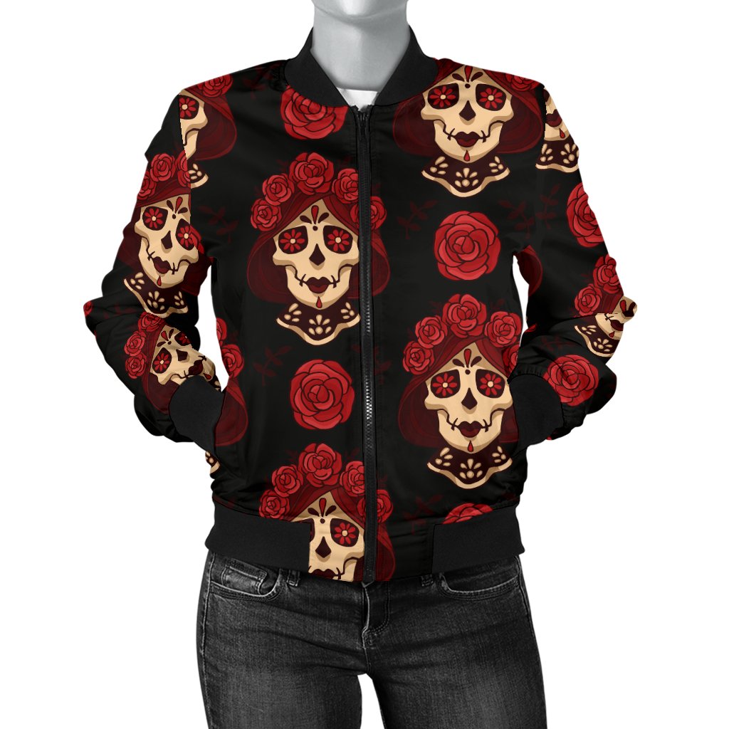 Day of The Dead Skull Girl Pattern Women Casual Bomber Jacket