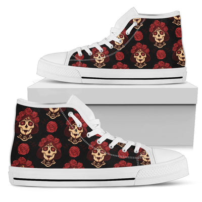 Day of the Dead Skull Girl Pattern Women High Top Shoes