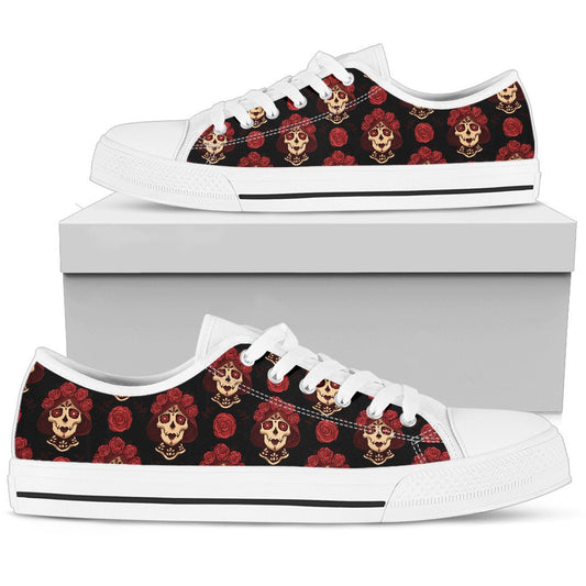 Day of the Dead Skull Girl Pattern Women Low Top Shoes