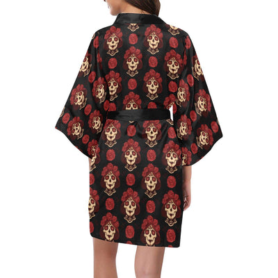 Day of the Dead Skull Girl Pattern Women Short Kimono Robe