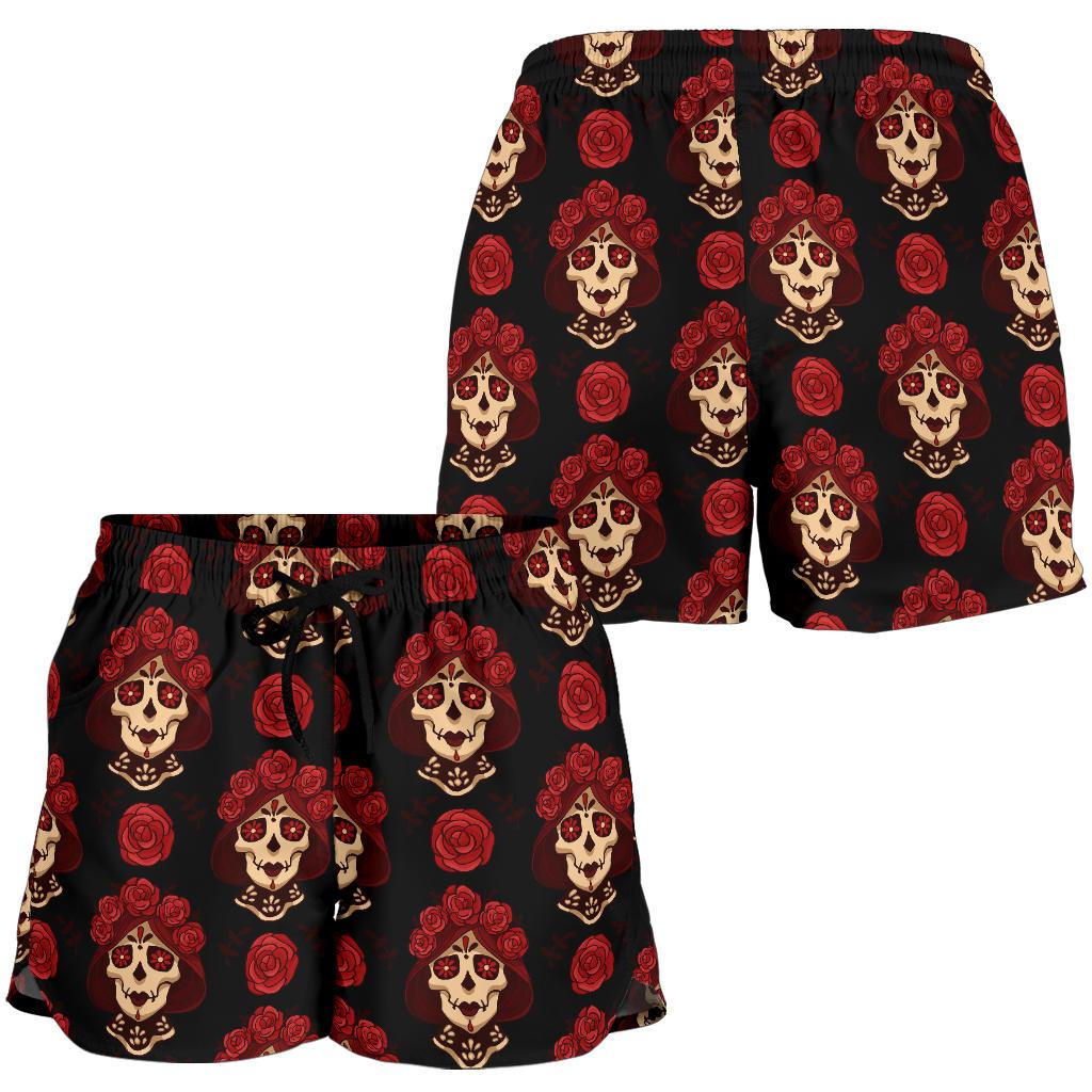 Day of the Dead Skull Girl Pattern Women Shorts-JTAMIGO.COM
