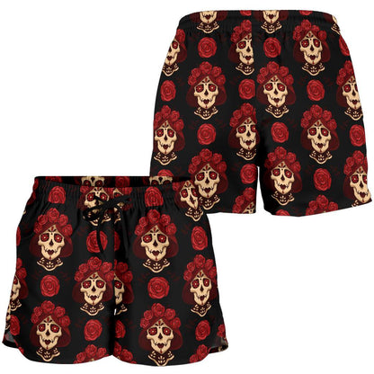 Day of the Dead Skull Girl Pattern Women Shorts-JTAMIGO.COM