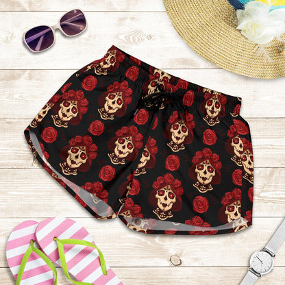 Day of the Dead Skull Girl Pattern Women Shorts-JTAMIGO.COM