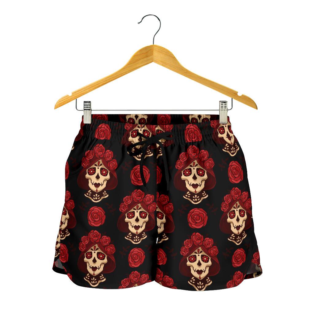 Day of the Dead Skull Girl Pattern Women Shorts-JTAMIGO.COM