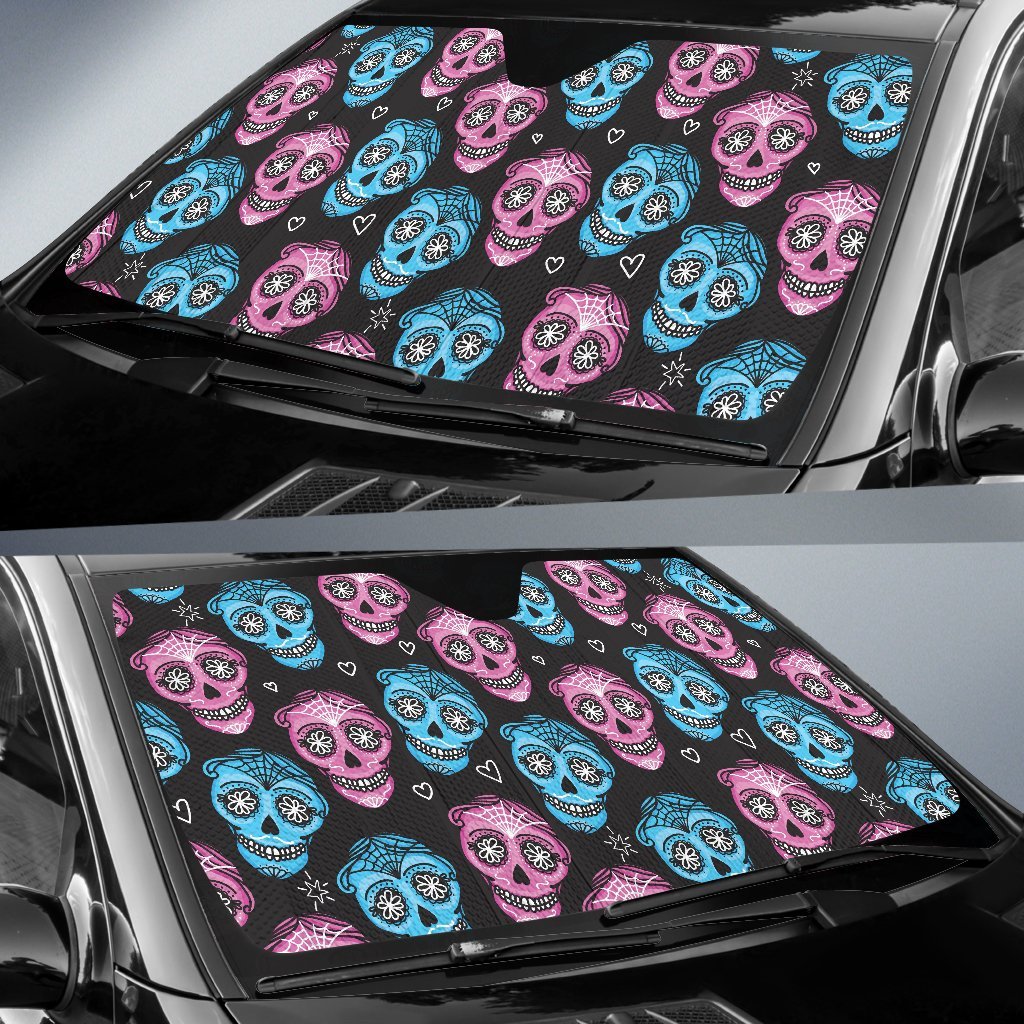 Day of the Dead Skull Print Pattern Car Sun Shade For Windshield
