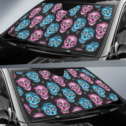Day of the Dead Skull Print Pattern Car Sun Shade For Windshield