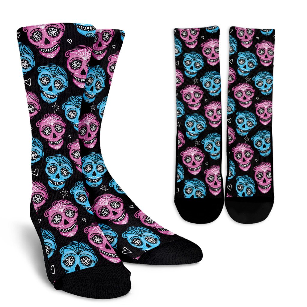 Day of the Dead Skull Print Pattern Crew Socks