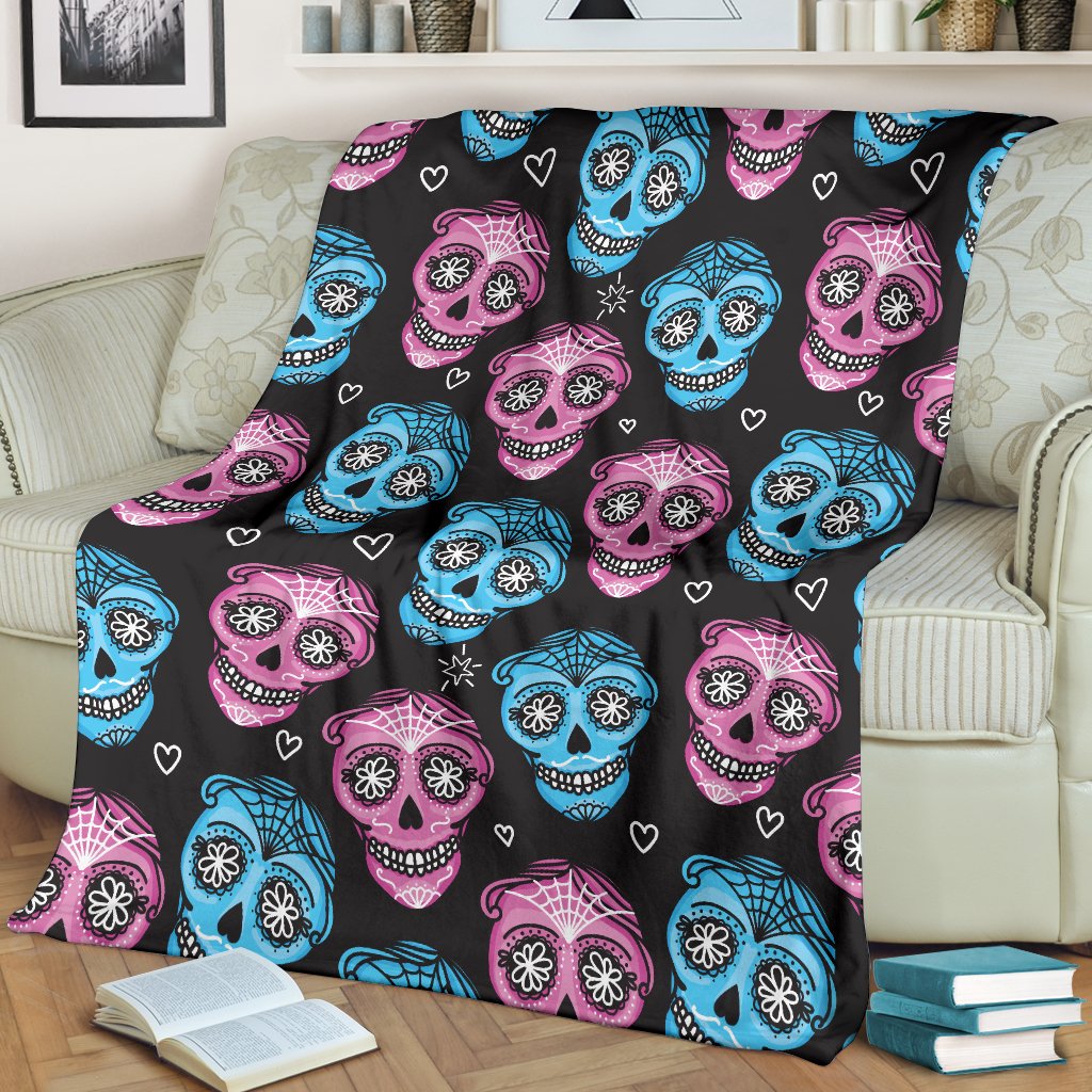 Day Of The Dead Skull Print Pattern Fleece Blanket