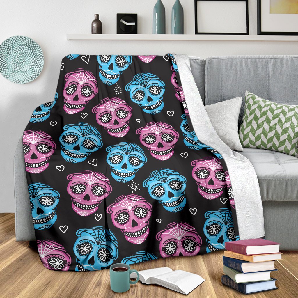 Day Of The Dead Skull Print Pattern Fleece Blanket