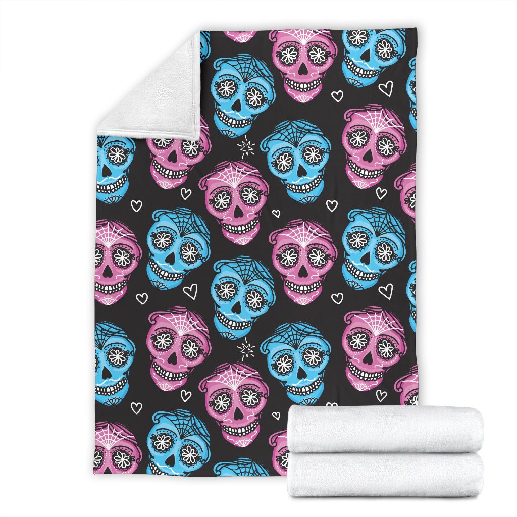 Day Of The Dead Skull Print Pattern Fleece Blanket