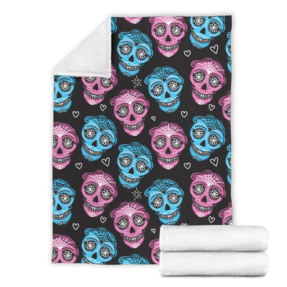 Day Of The Dead Skull Print Pattern Fleece Blanket