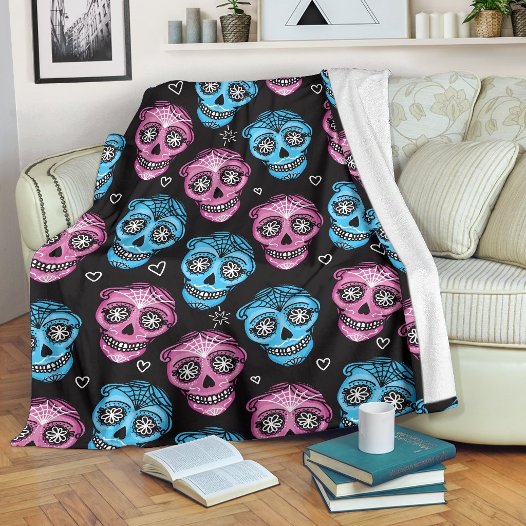 Day Of The Dead Skull Print Pattern Fleece Blanket
