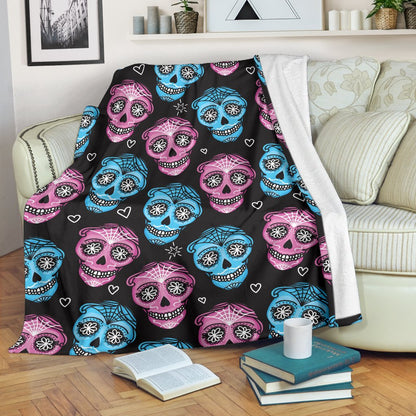 Day Of The Dead Skull Print Pattern Fleece Blanket
