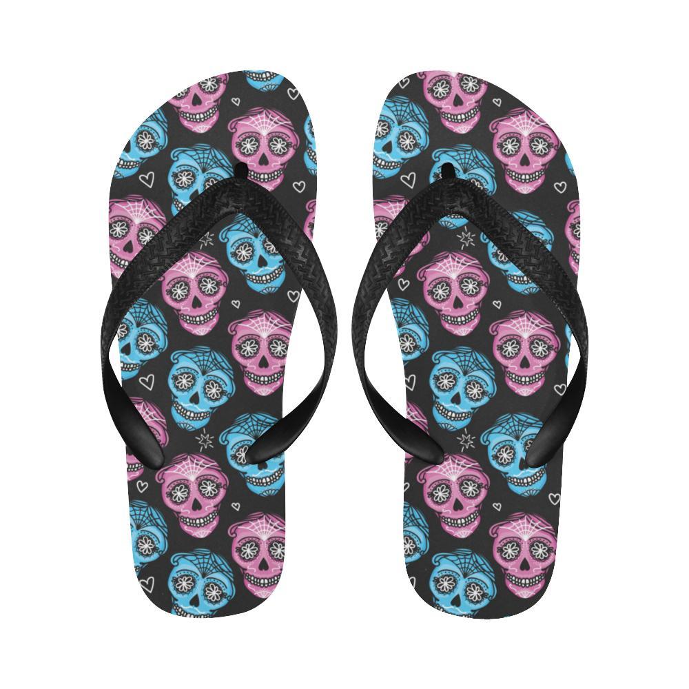 Day of the Dead Skull Print Pattern Flip Flops-JTAMIGO.COM
