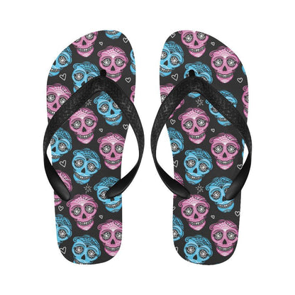 Day of the Dead Skull Print Pattern Flip Flops-JTAMIGO.COM