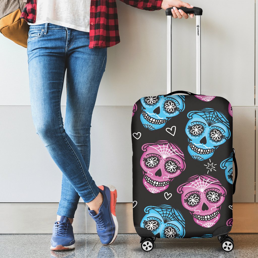 Day Of The Dead Skull Print Pattern Luggage Cover Protector