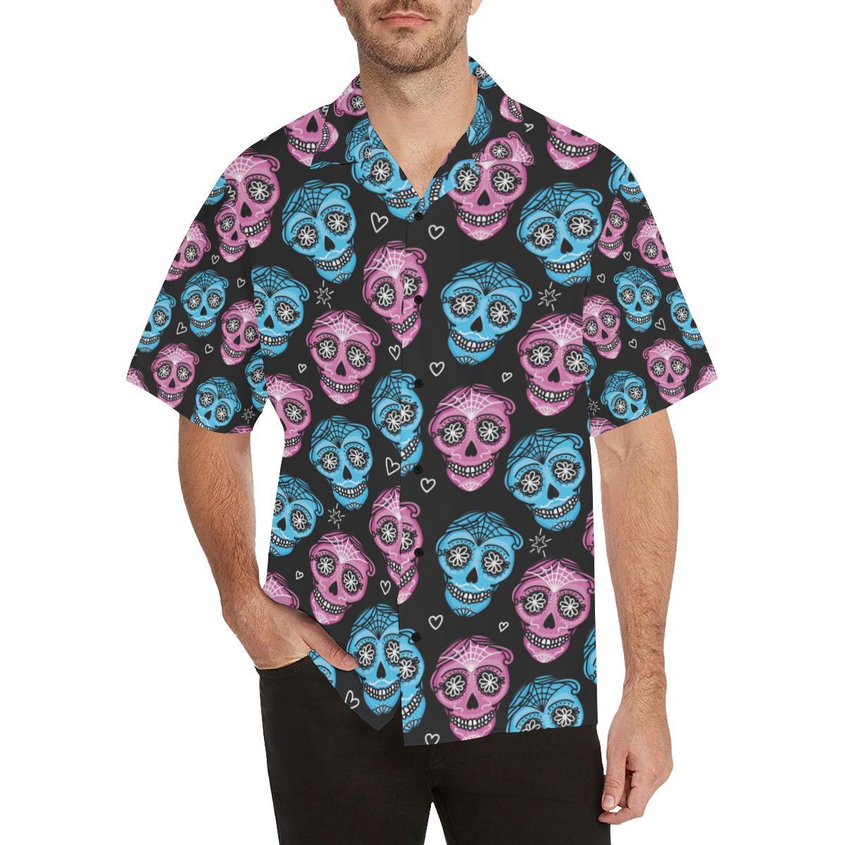 Day of the Dead Skull Print Pattern Men Aloha Hawaiian Shirt