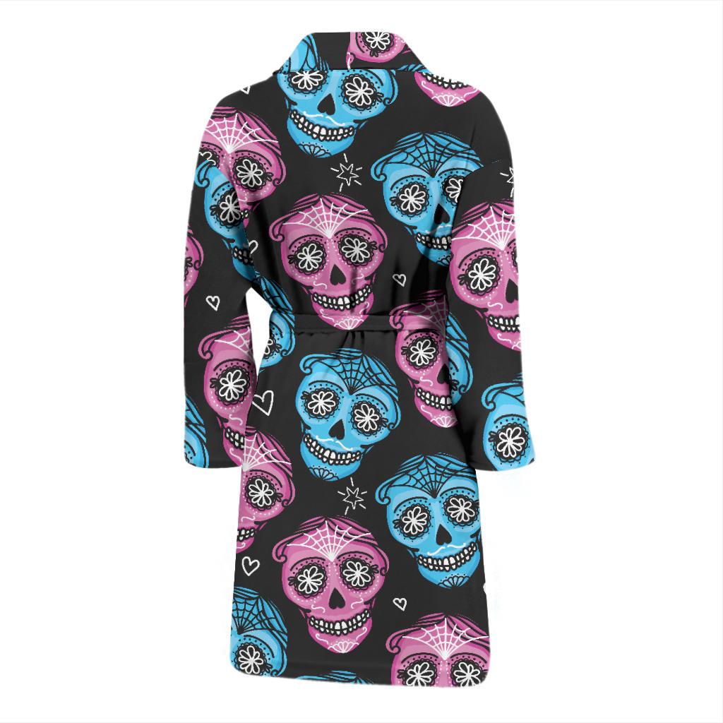 Day of the Dead Skull Print Pattern Men Bath Robe-JTAMIGO.COM