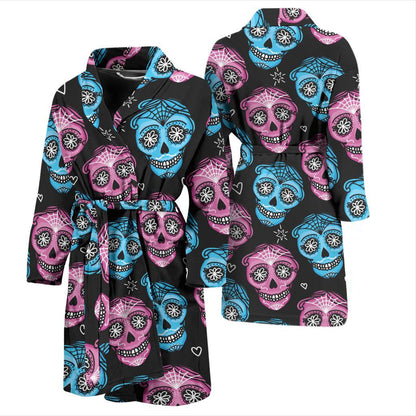 Day of the Dead Skull Print Pattern Men Bath Robe-JTAMIGO.COM