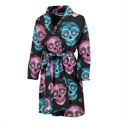 Day of the Dead Skull Print Pattern Men Bath Robe-JTAMIGO.COM