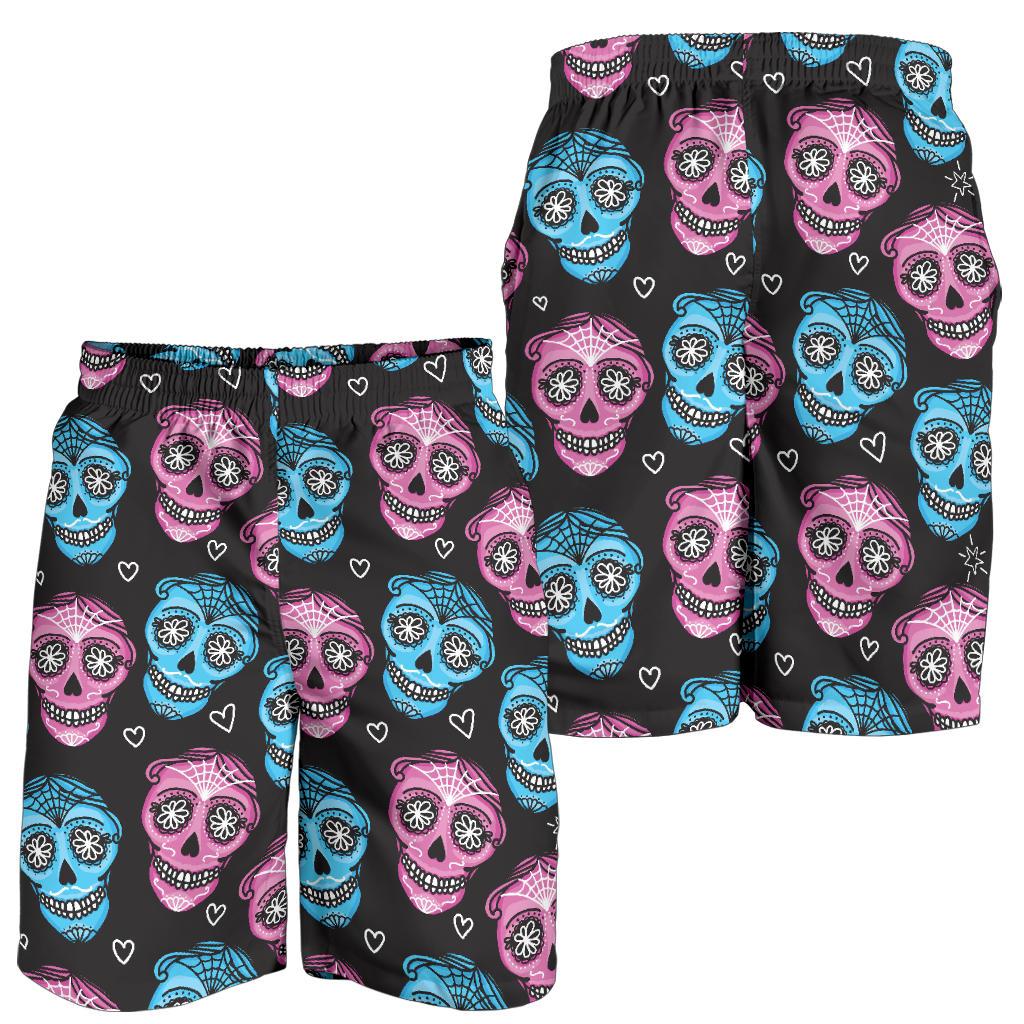 Day of the Dead Skull Print Pattern Mens Shorts-JTAMIGO.COM