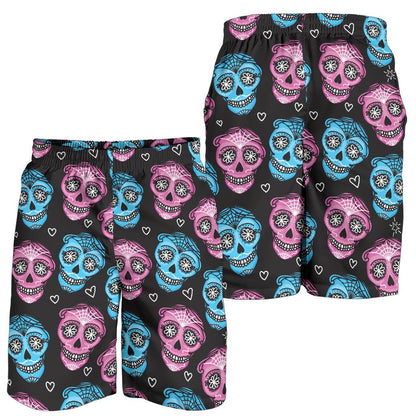 Day of the Dead Skull Print Pattern Mens Shorts-JTAMIGO.COM