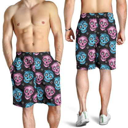 Day of the Dead Skull Print Pattern Mens Shorts-JTAMIGO.COM