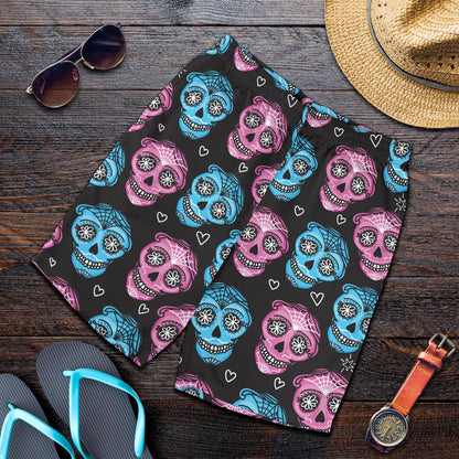 Day of the Dead Skull Print Pattern Mens Shorts-JTAMIGO.COM