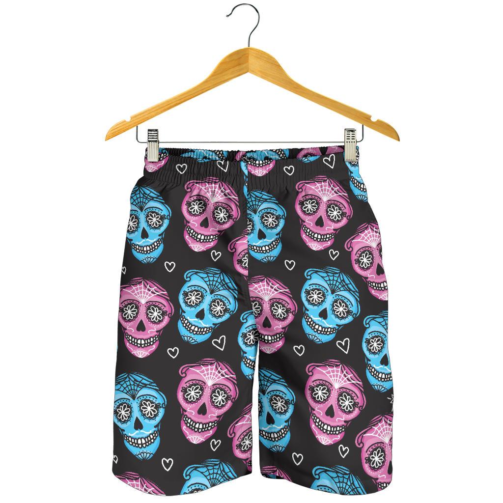 Day of the Dead Skull Print Pattern Mens Shorts-JTAMIGO.COM