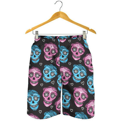 Day of the Dead Skull Print Pattern Mens Shorts-JTAMIGO.COM