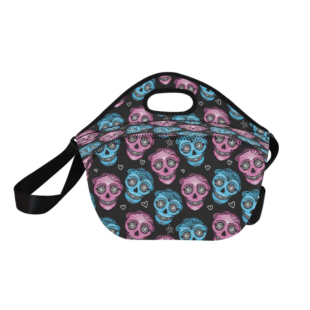 Day of the Dead Skull Print Pattern Neoprene Lunch Bag (Model 1669)(Large)-JTAMIGO.COM