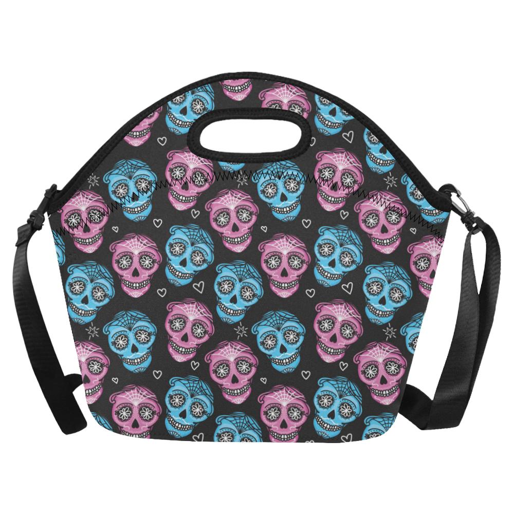 Day of the Dead Skull Print Pattern Neoprene Lunch Bag (Model 1669)(Large)-JTAMIGO.COM