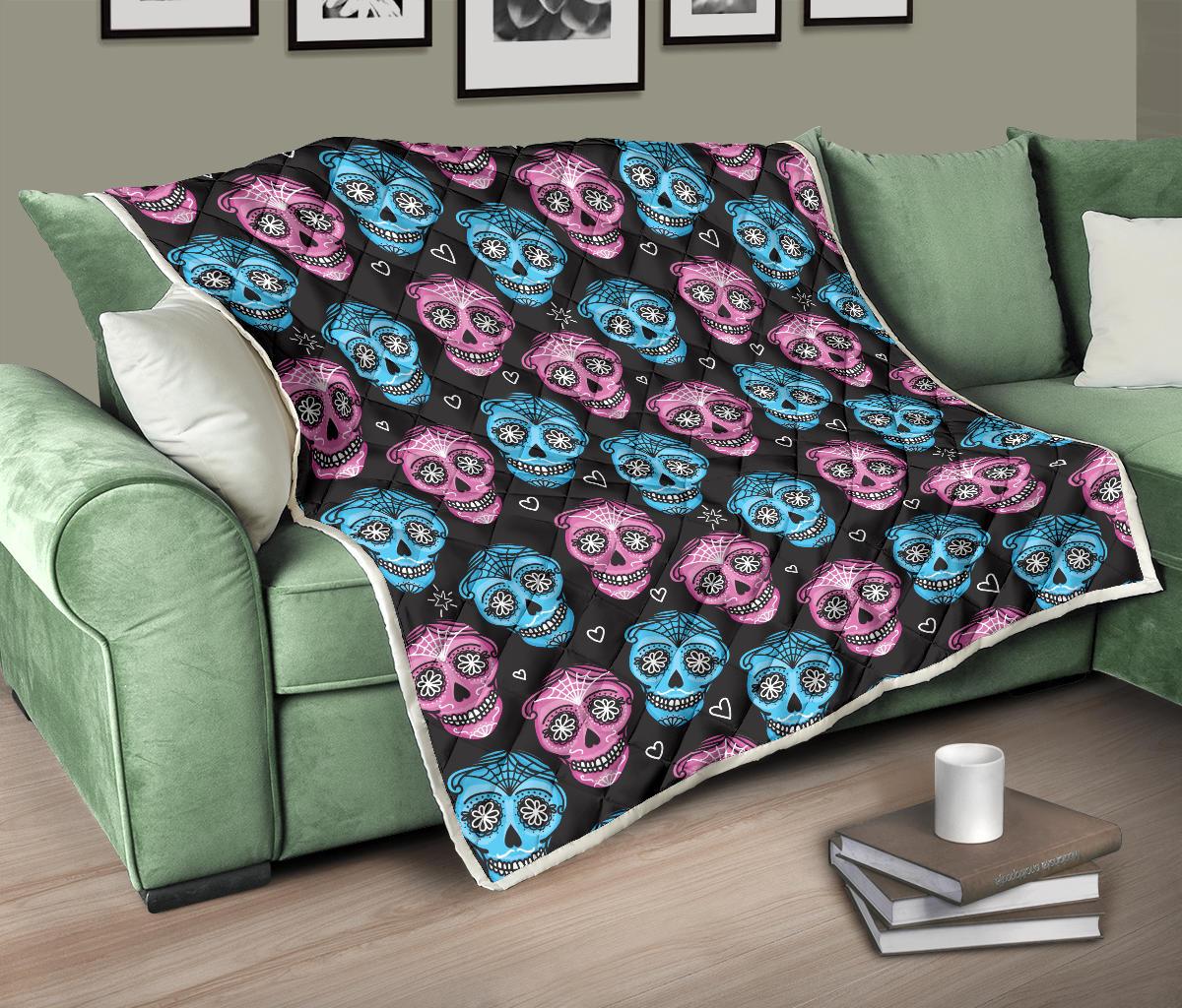 Day of the Dead Skull Print Pattern Premium Quilt-JTAMIGO.COM