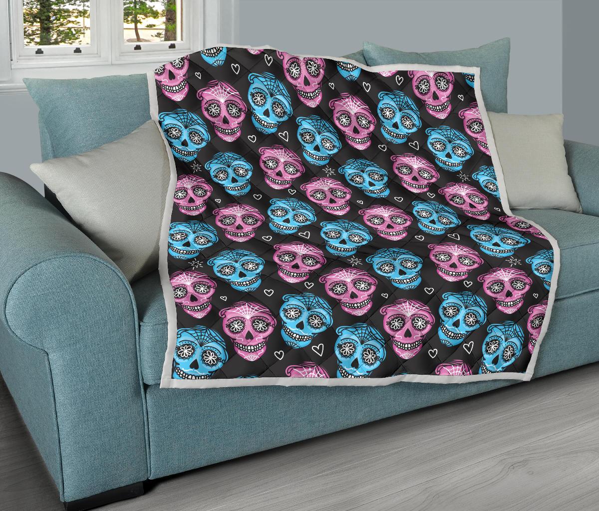 Day of the Dead Skull Print Pattern Premium Quilt-JTAMIGO.COM