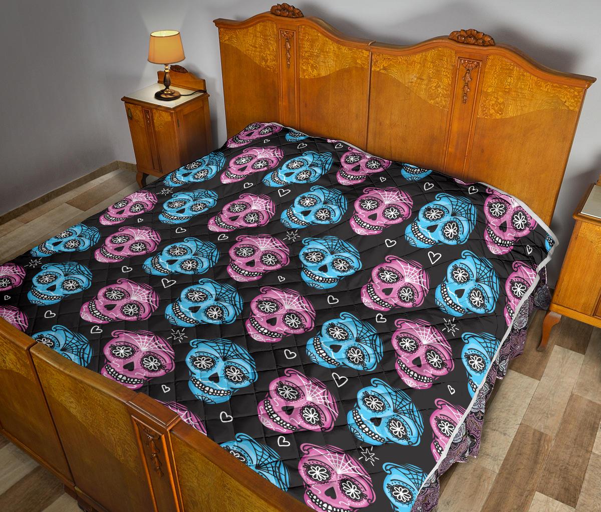 Day of the Dead Skull Print Pattern Premium Quilt-JTAMIGO.COM