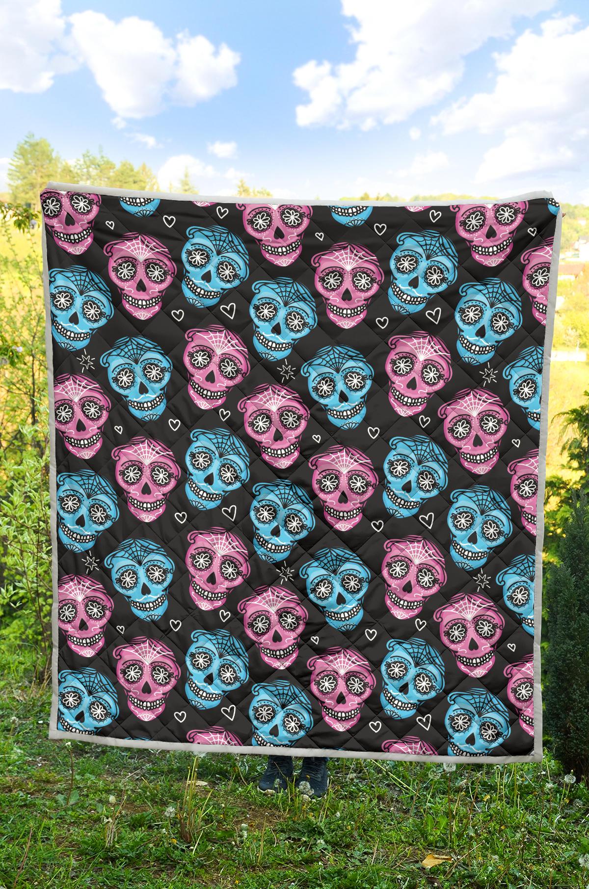 Day of the Dead Skull Print Pattern Premium Quilt-JTAMIGO.COM