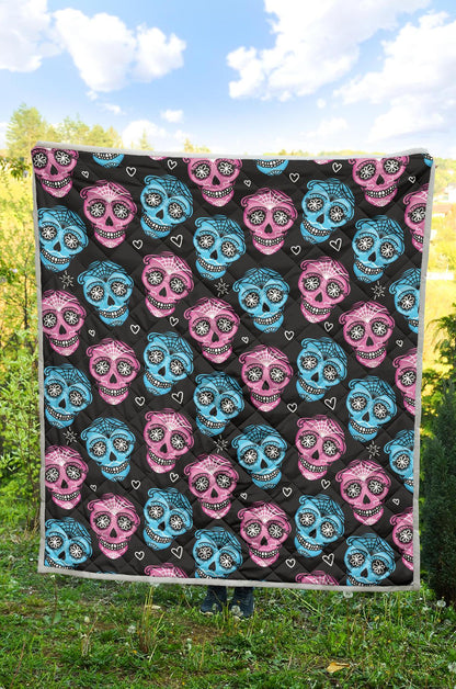 Day of the Dead Skull Print Pattern Premium Quilt-JTAMIGO.COM