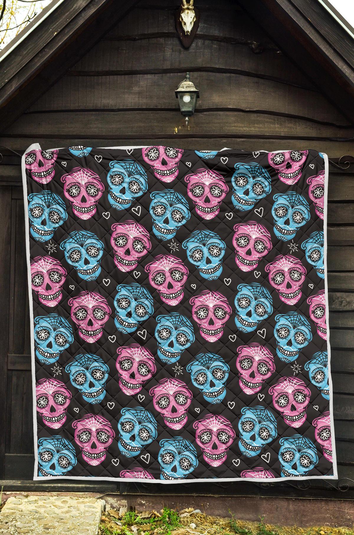 Day of the Dead Skull Print Pattern Premium Quilt-JTAMIGO.COM