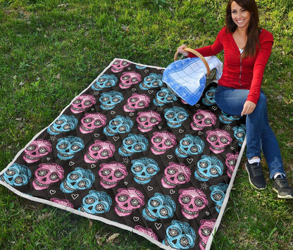 Day of the Dead Skull Print Pattern Premium Quilt-JTAMIGO.COM