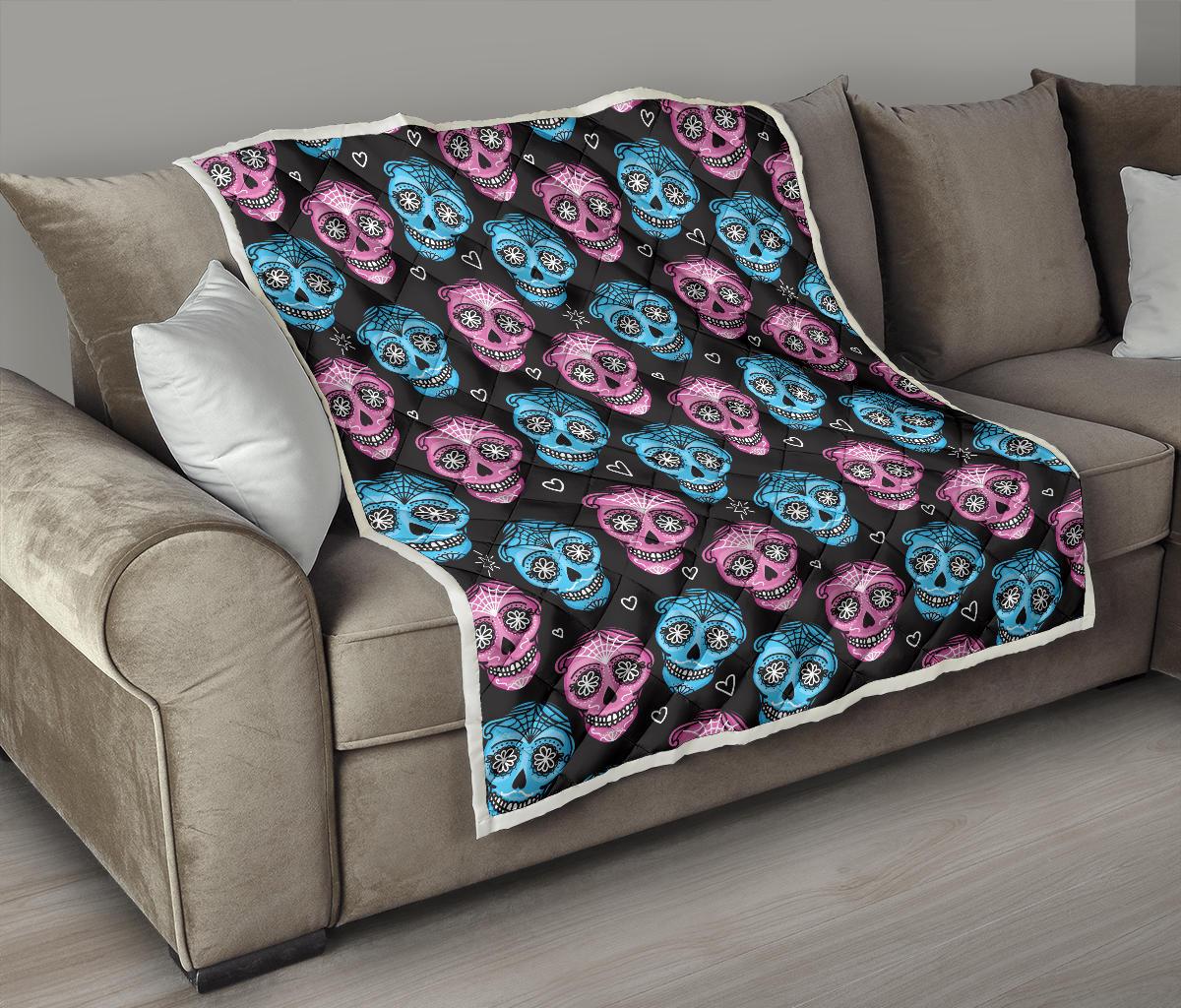 Day of the Dead Skull Print Pattern Premium Quilt-JTAMIGO.COM
