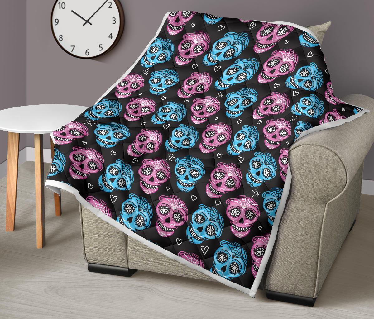Day of the Dead Skull Print Pattern Premium Quilt-JTAMIGO.COM