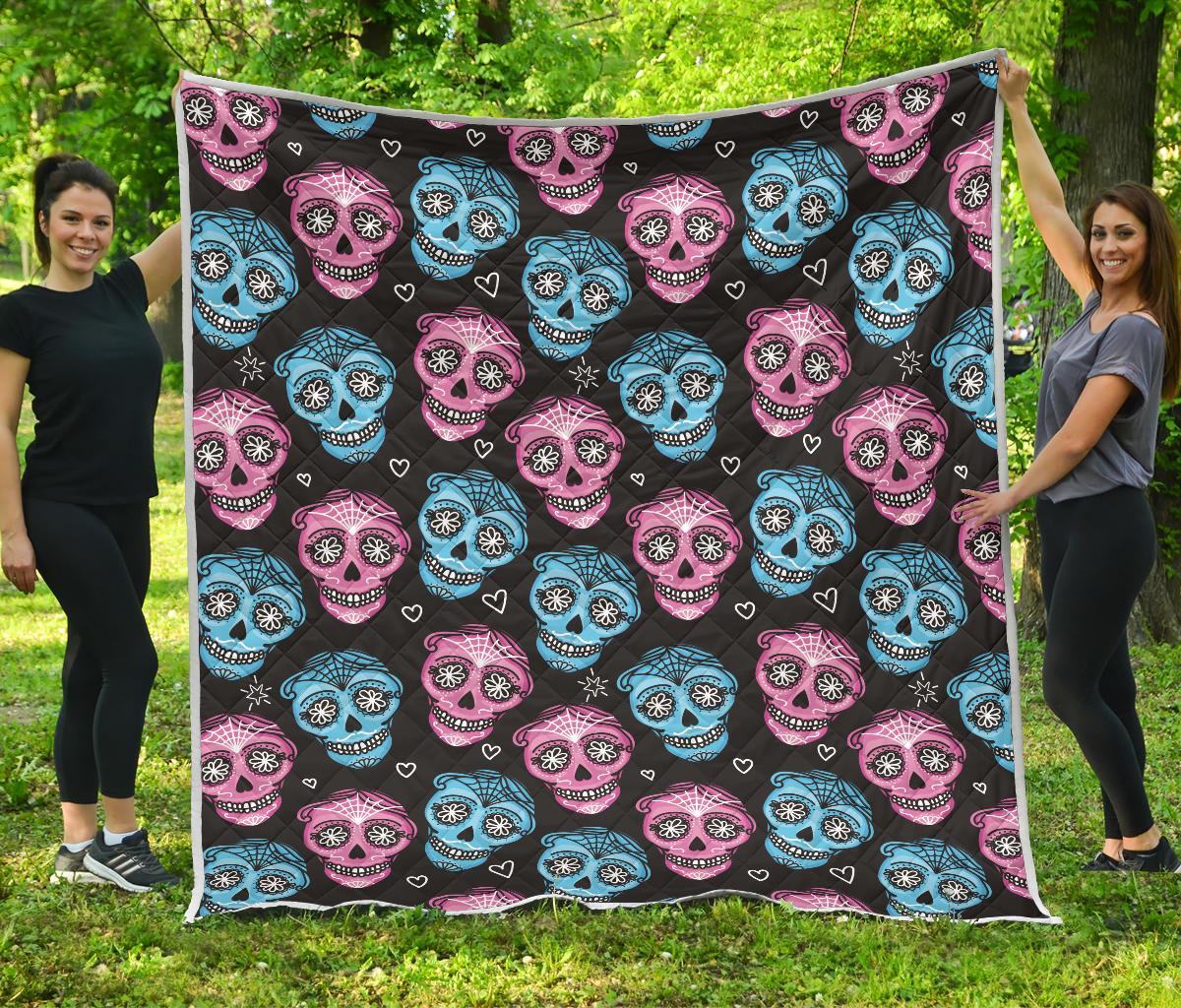 Day of the Dead Skull Print Pattern Premium Quilt-JTAMIGO.COM