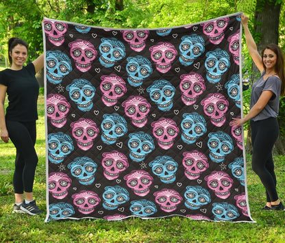 Day of the Dead Skull Print Pattern Premium Quilt-JTAMIGO.COM